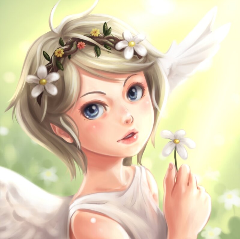 Angelic Child with Wings — White, Serene, Morning
