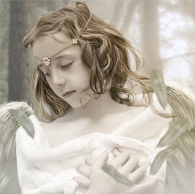Angelic Child with Wings — White, Serene, Photograph