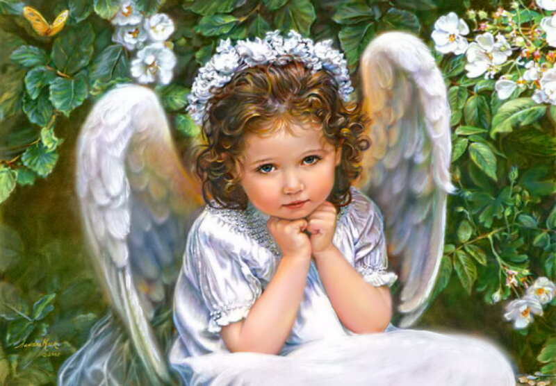 Angelic Child with Wings — White, Serene, Spring