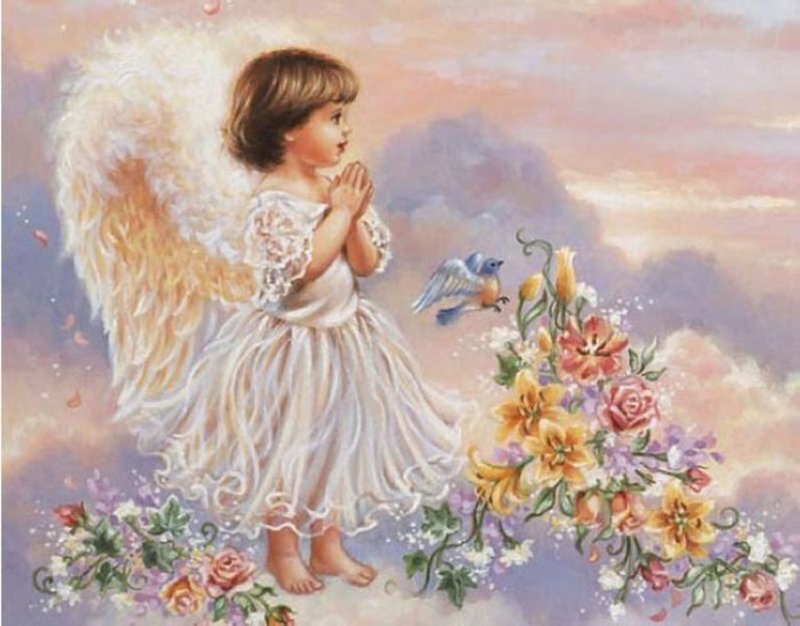 Angelic Child with Wings — White, Serene, Sunset