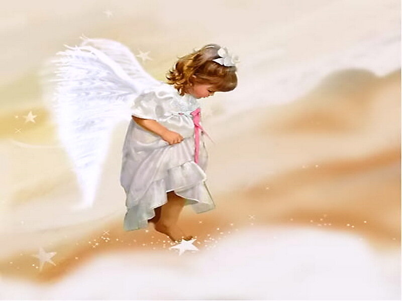 Angelic Child with Wings — White, Serene