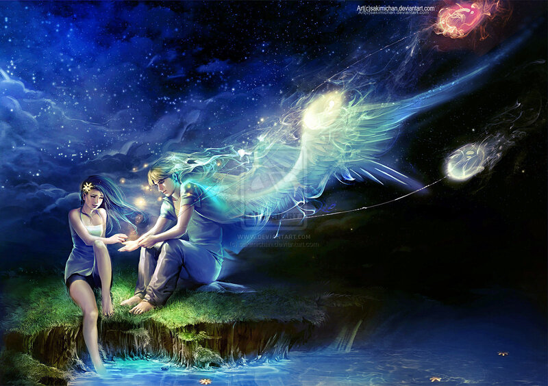 angelic couple by the water