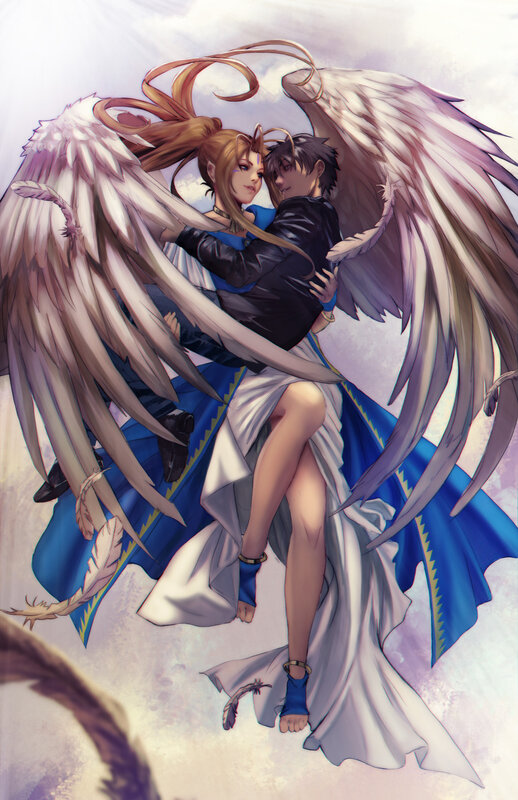 Angelic Couple Embracing — White, Dramatic, Anime