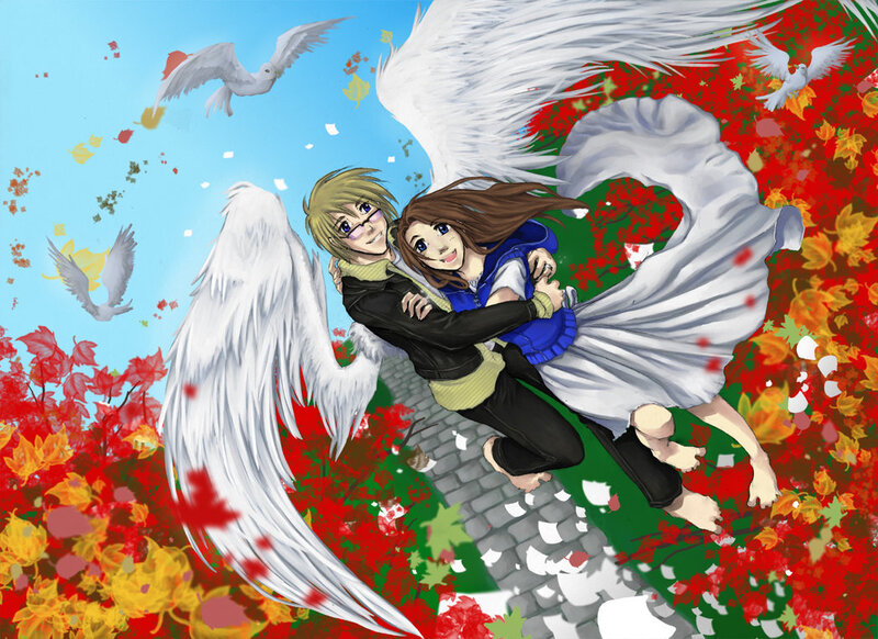 Angelic Couple Hugging