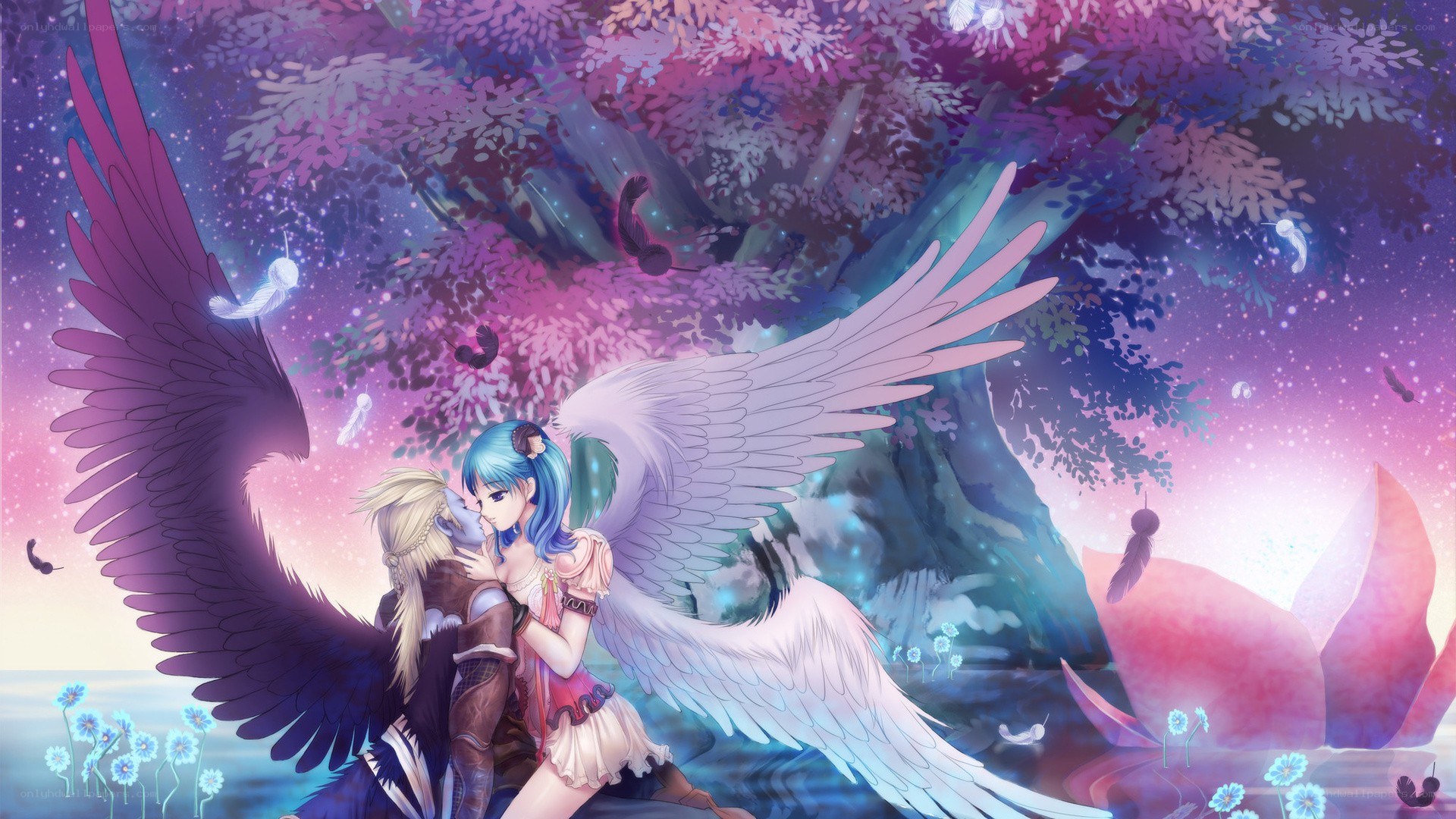 angelic couple in a dreamy forest