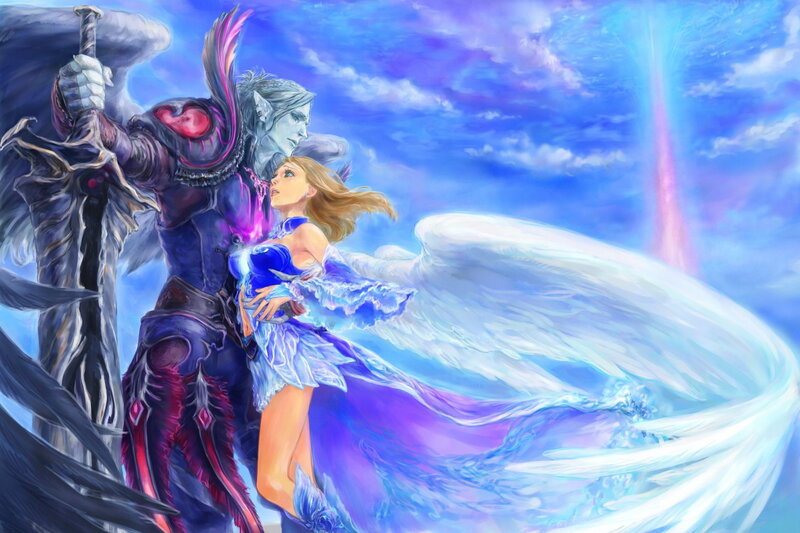 Angelic Couple in Flight — Blue