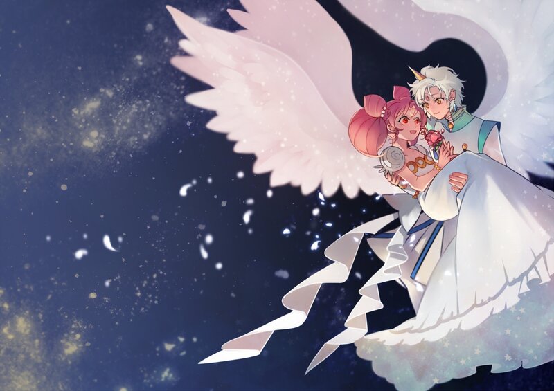 Angelic Couple in Flight — White
