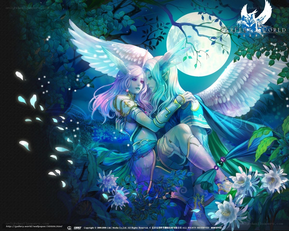 angelic couple in moonlit forest