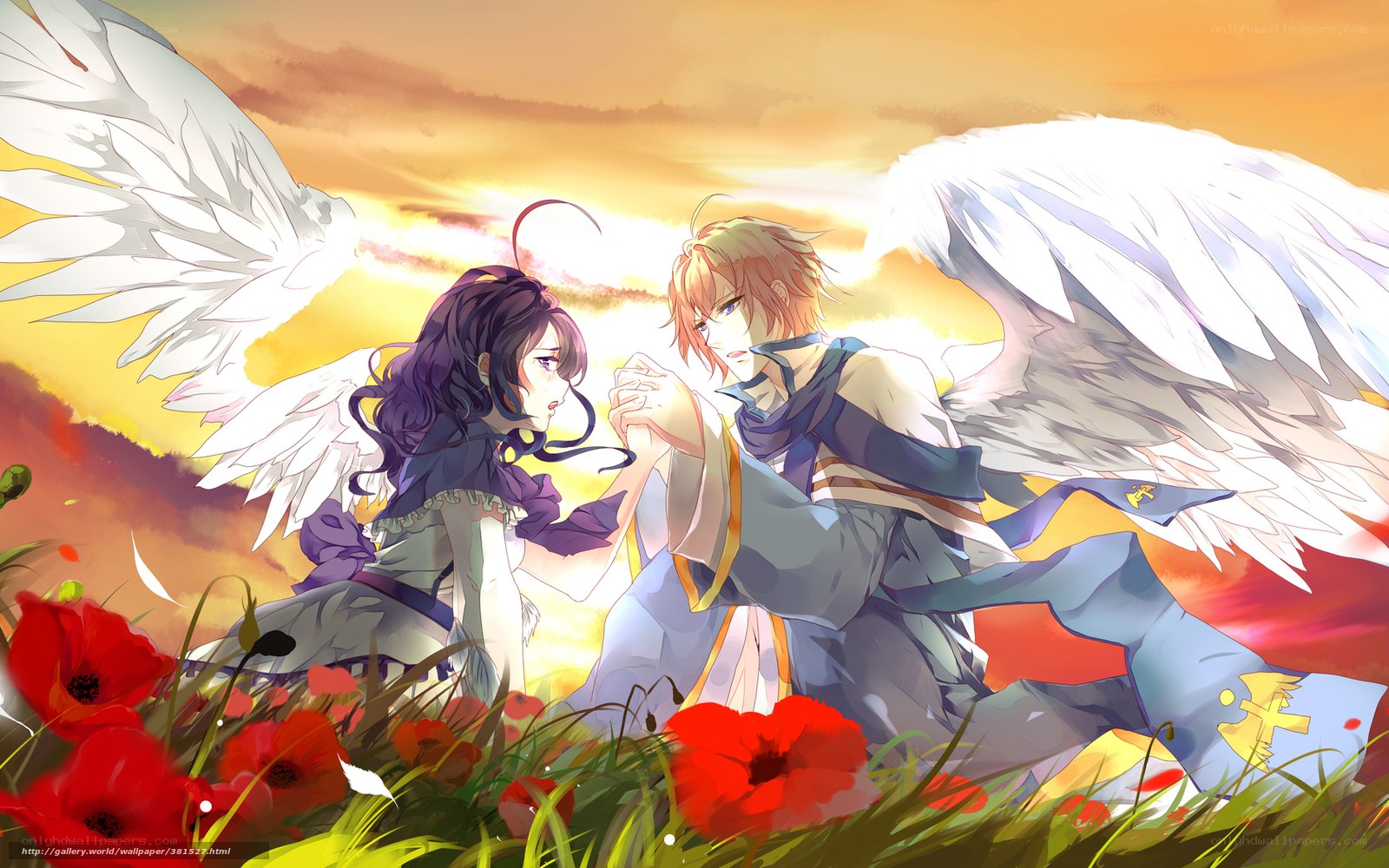 Angelic couple in poppy field