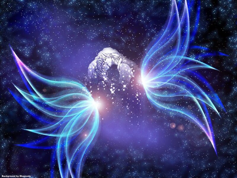 angelic couple in starry sky