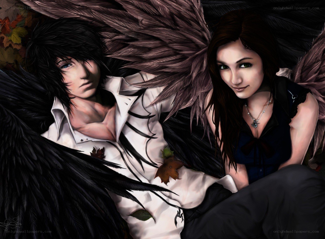 angelic couple with dark wings