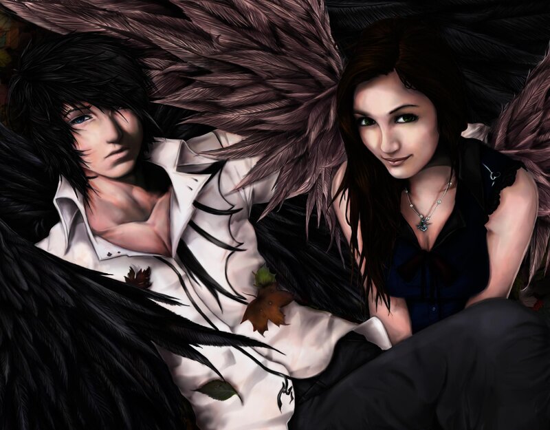 angelic couple with dark wings