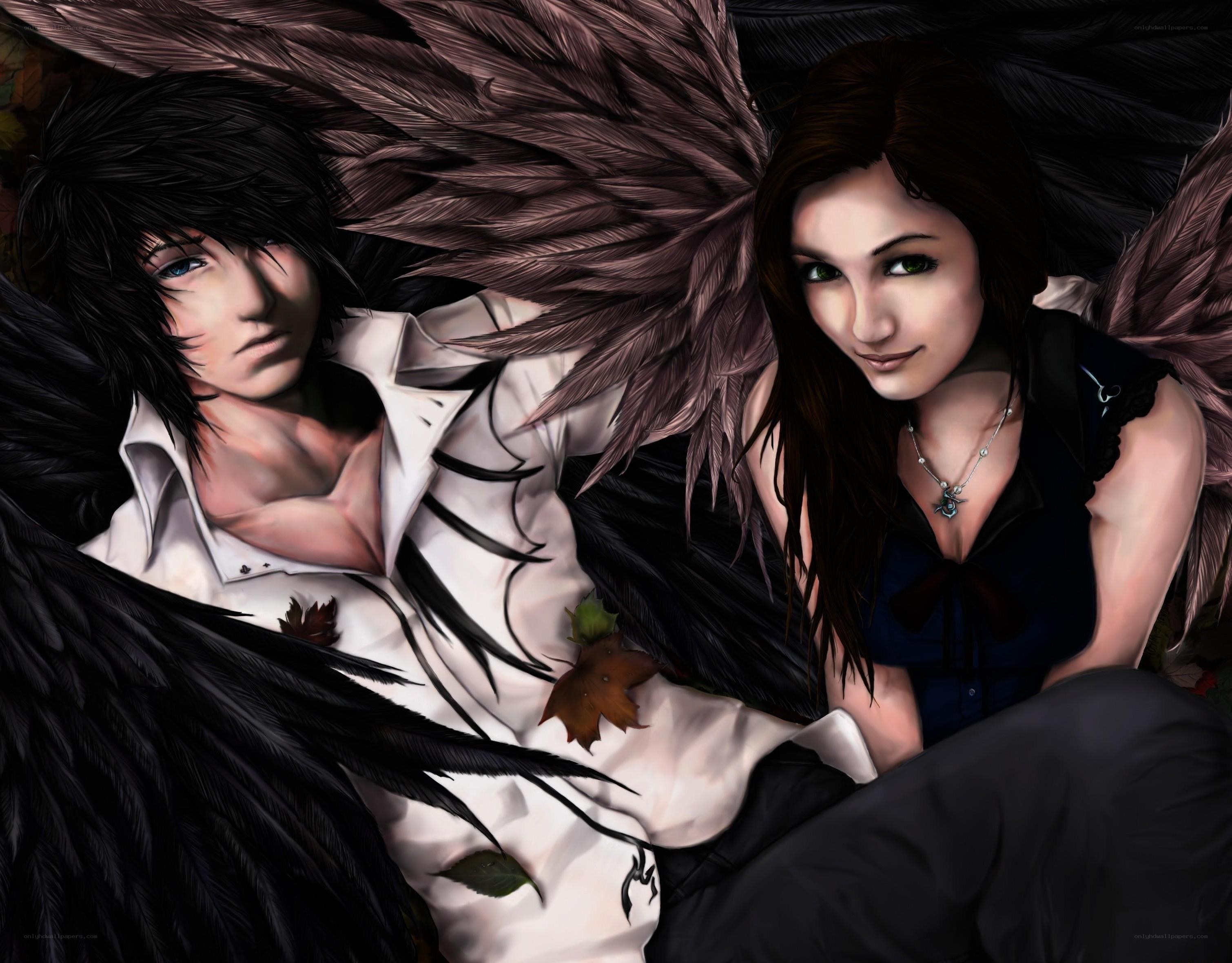 angelic couple with dark wings