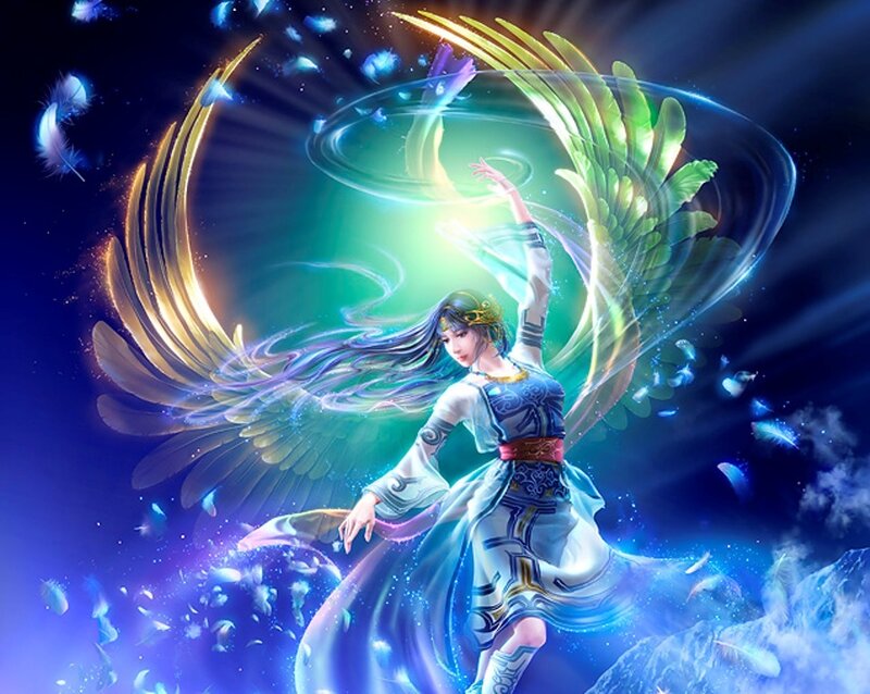 angelic dancer with glowing wings