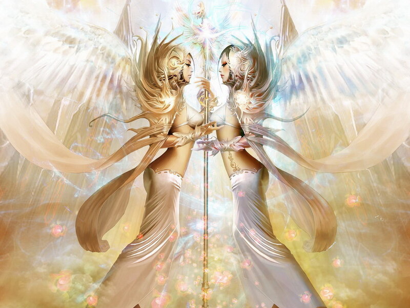 Angelic duo with staff