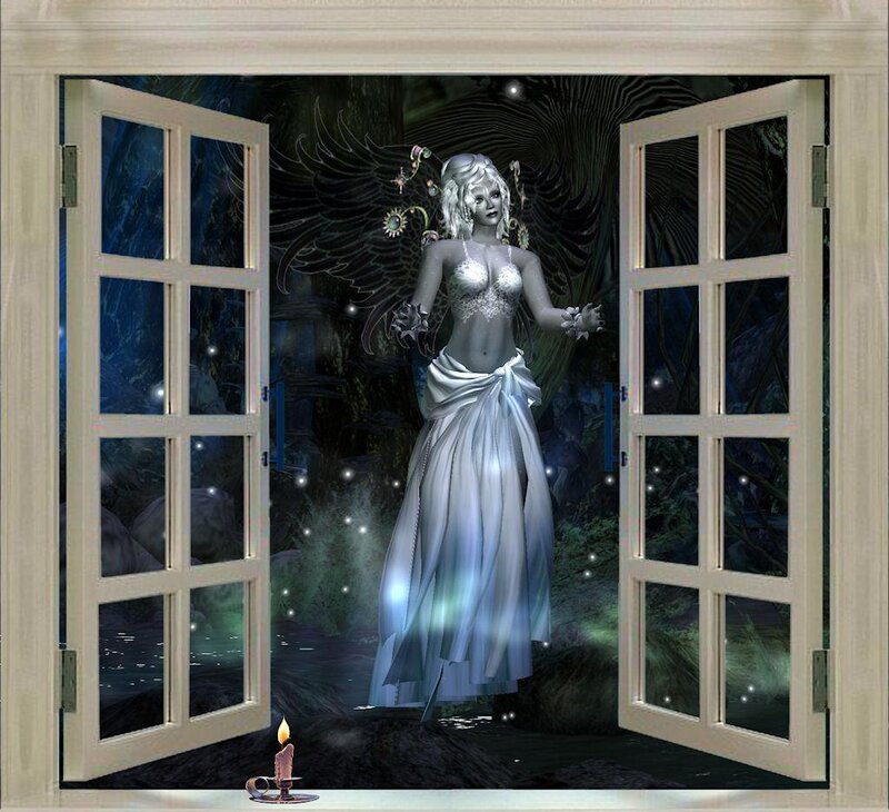 angelic figure at open window