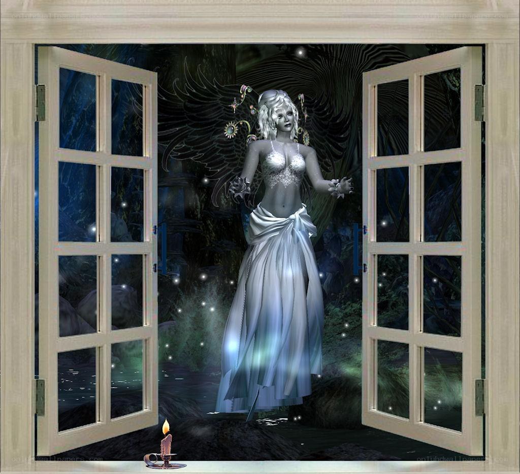 angelic figure at open window