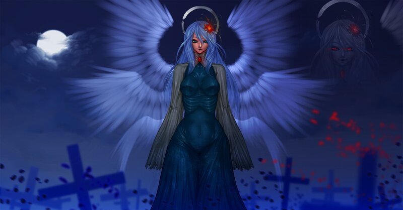 angelic figure in a graveyard