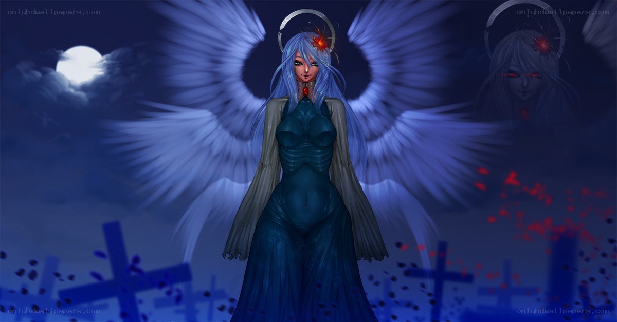 angelic figure in a graveyard