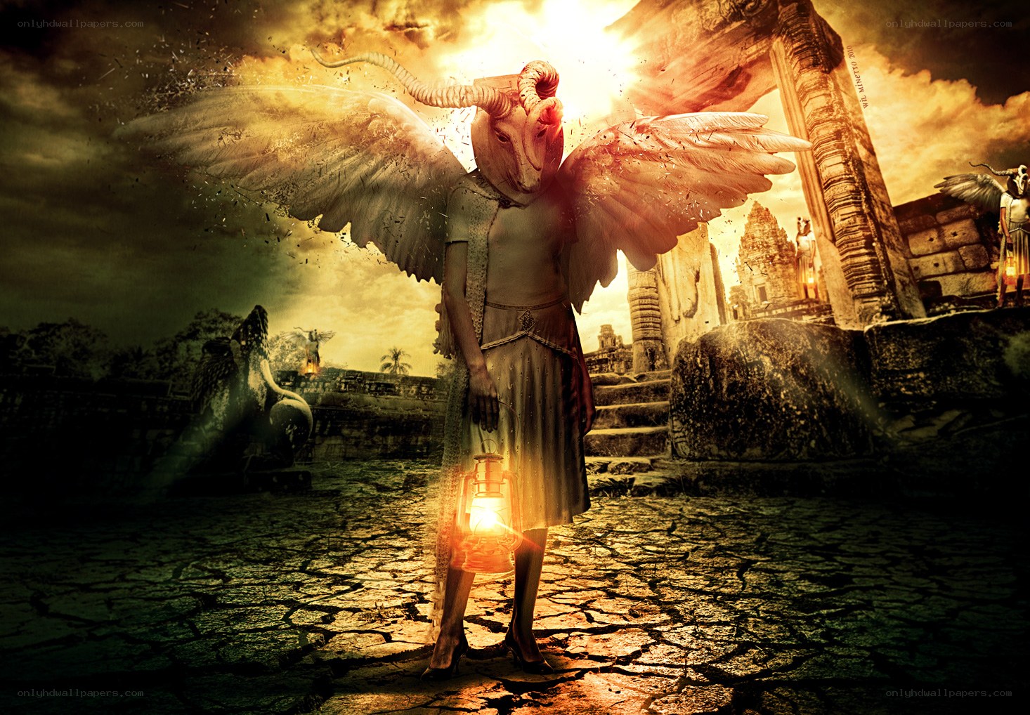 angelic figure in ancient ruins