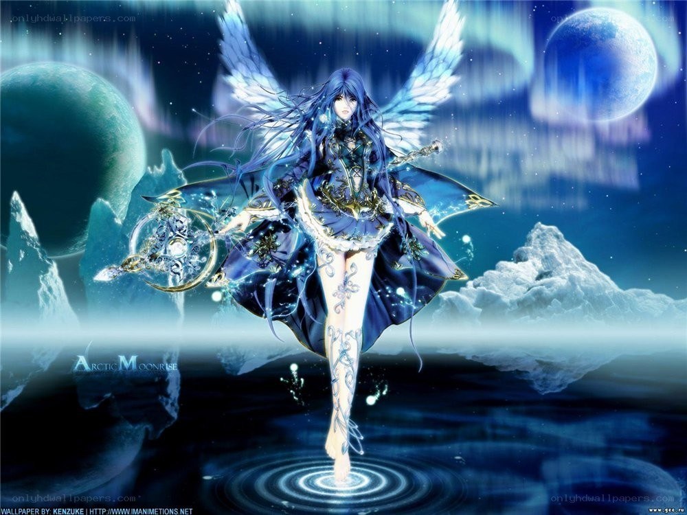 angelic figure in arctic moonlight