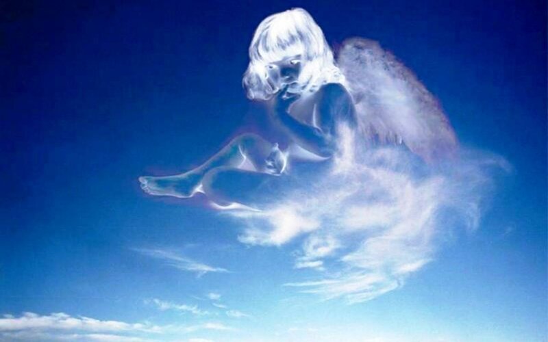 Angelic Figure in Clouds — Blue