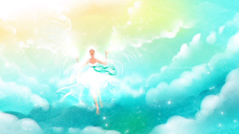 Angelic Figure in Clouds — Cyan