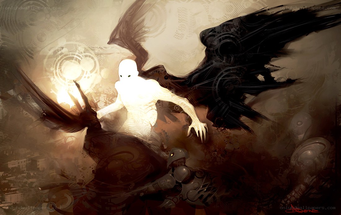 angelic figure in conflict