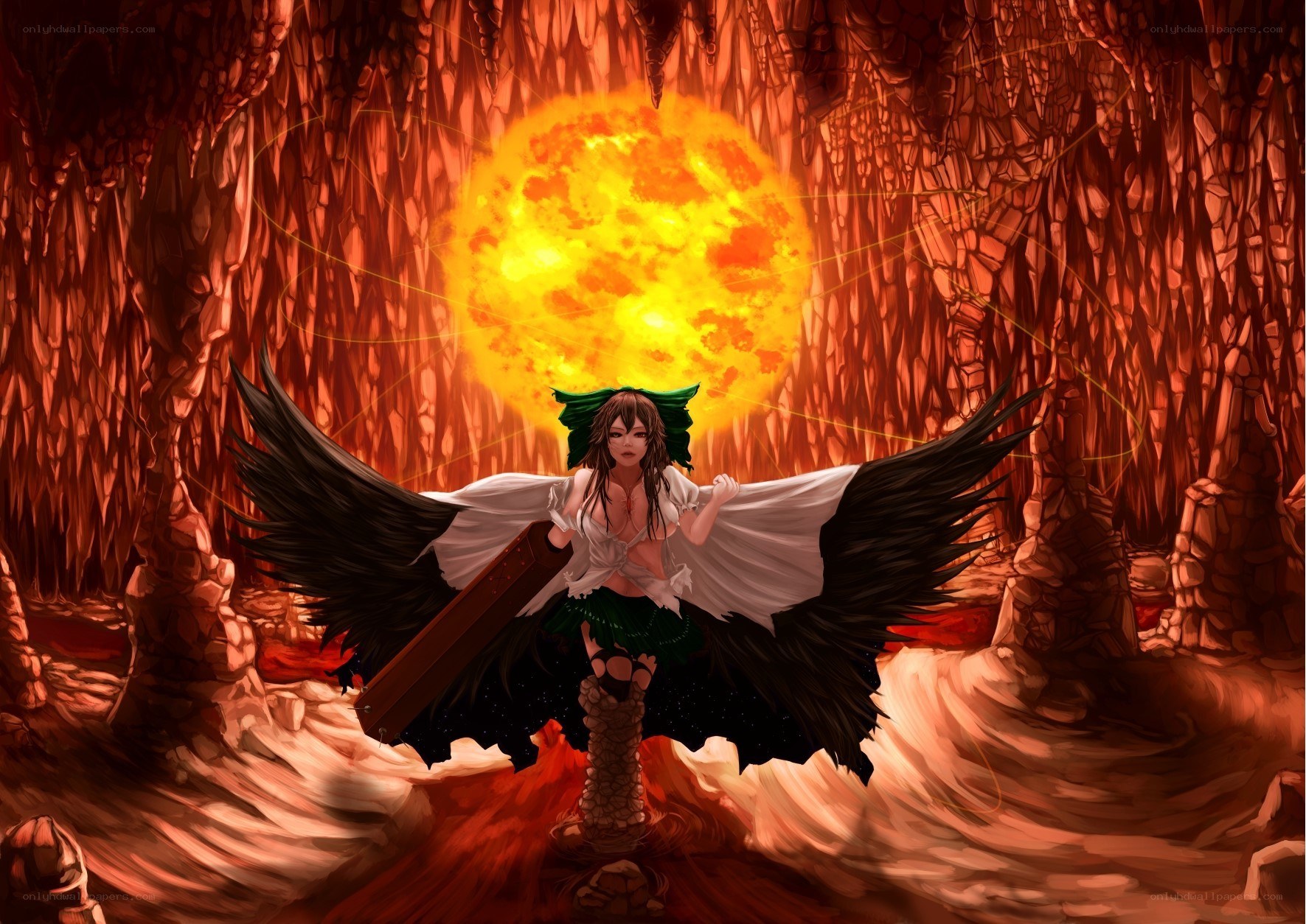 angelic figure in fiery cavern