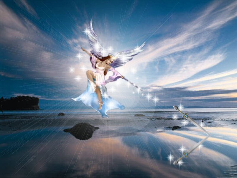 Angelic Figure in Flight — Blue