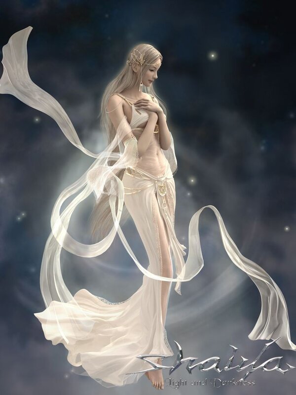 angelic figure in flowing white robes