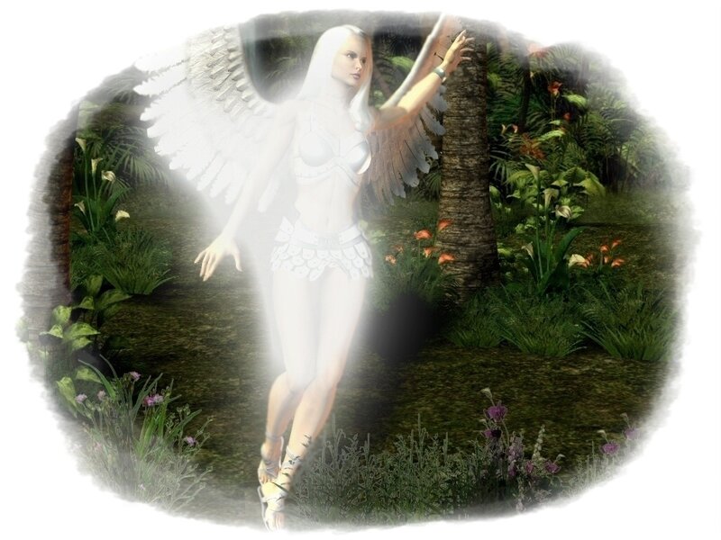 Angelic Figure in Garden — White