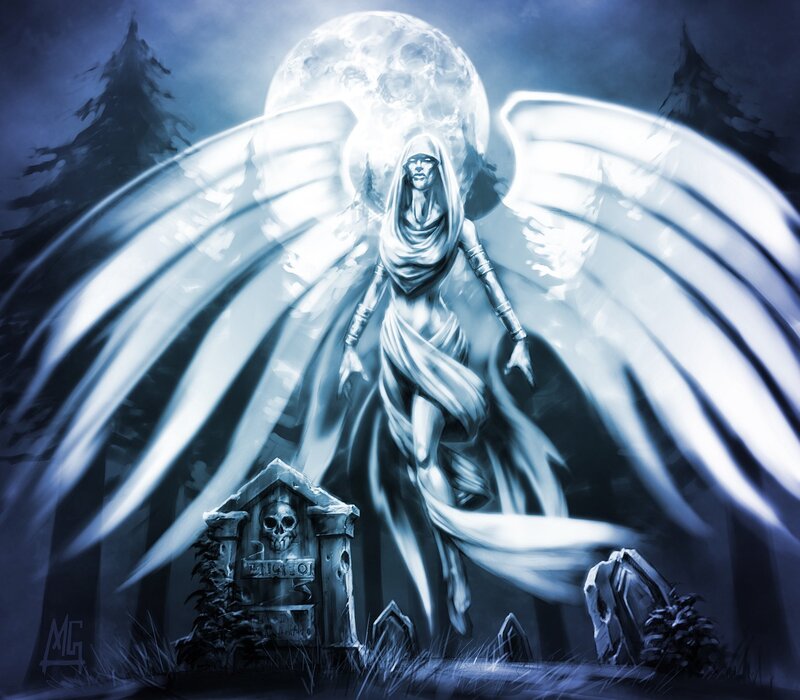 Angelic Figure in Graveyard — Blue, Dramatic