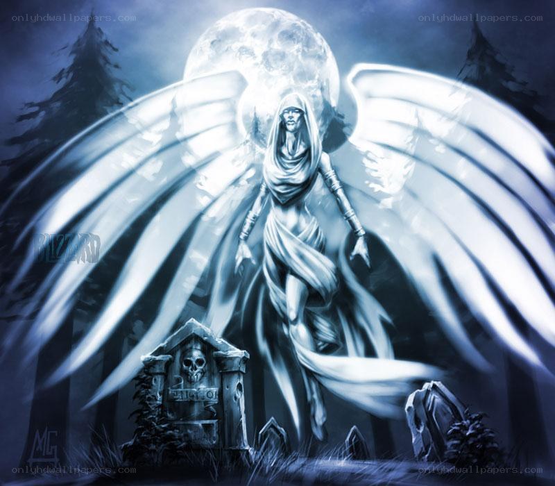 angelic figure in moonlit graveyard