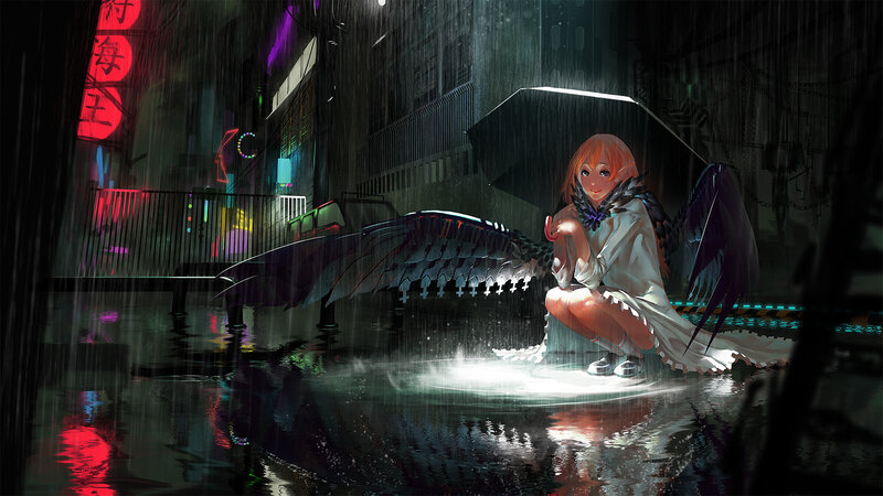 Angelic Figure in Rain — Black
