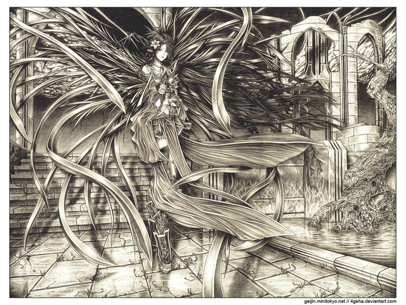 angelic figure in ruins
