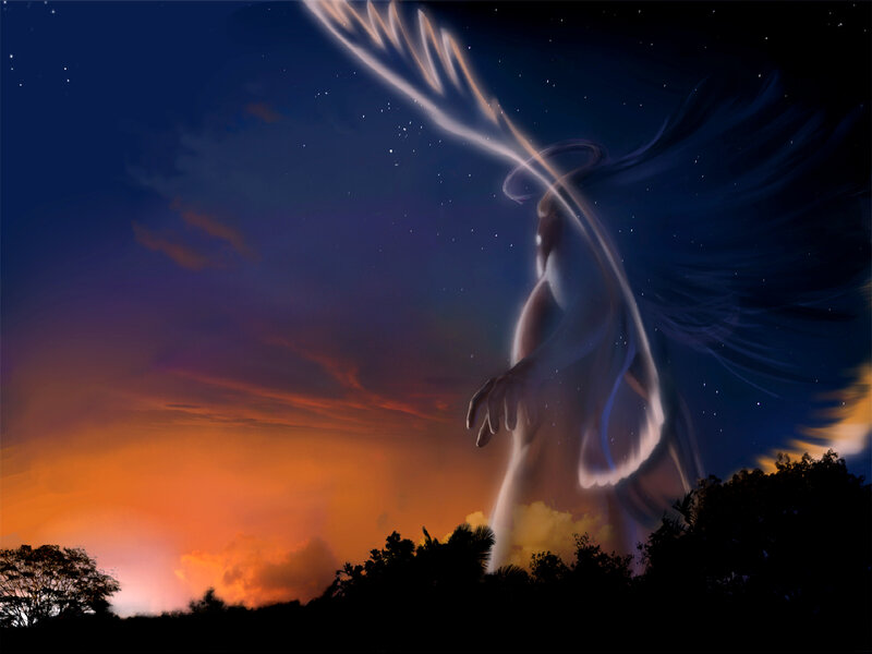 Angelic Figure in Sky — Blue, Dramatic