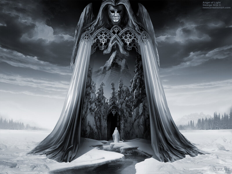 Angelic Figure in Snow — Black, Dramatic