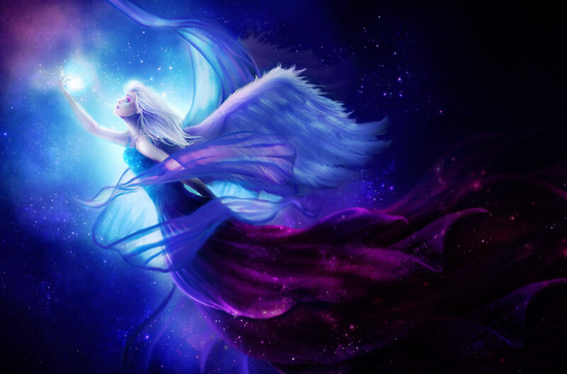 Angelic Figure in Space — Blue