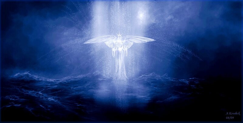 Angelic Figure in Water — Blue, Dramatic, Night