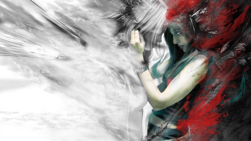 angelic figure in white and red