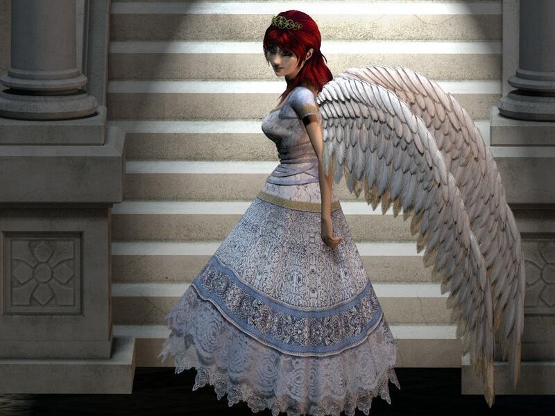angelic figure on stone steps
