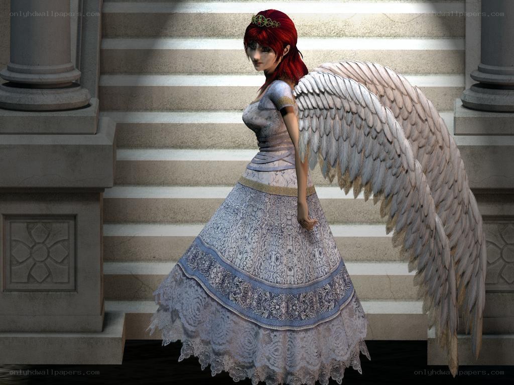 angelic figure on stone steps