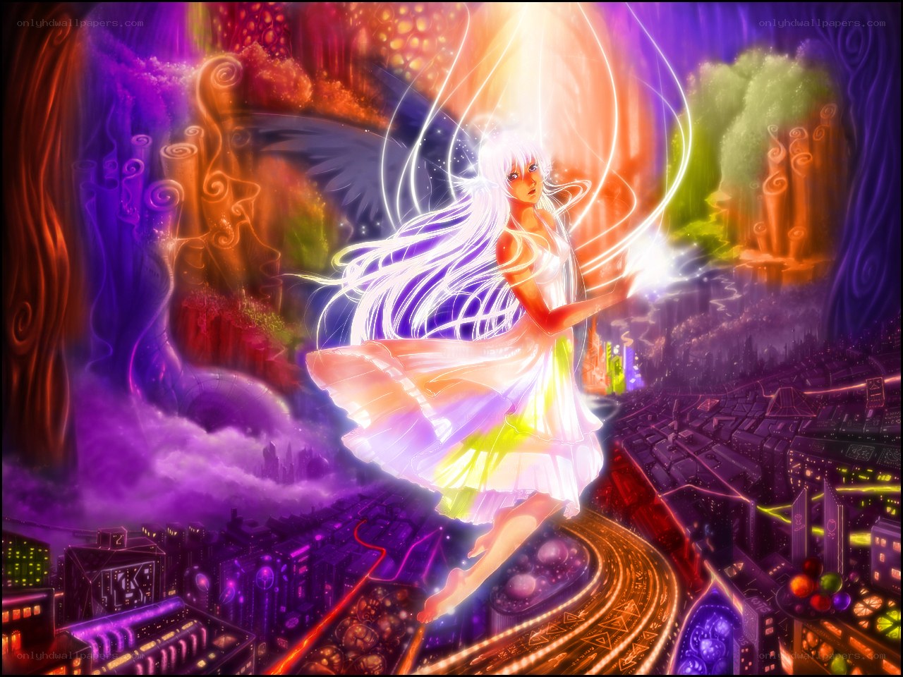 angelic figure over city
