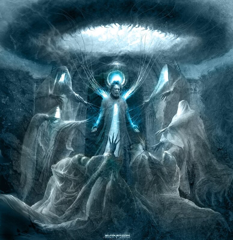angelic figure surrounded by spirits