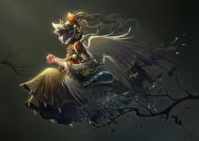 angelic figure with bloodied hands