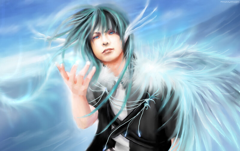 angelic figure with blue hair