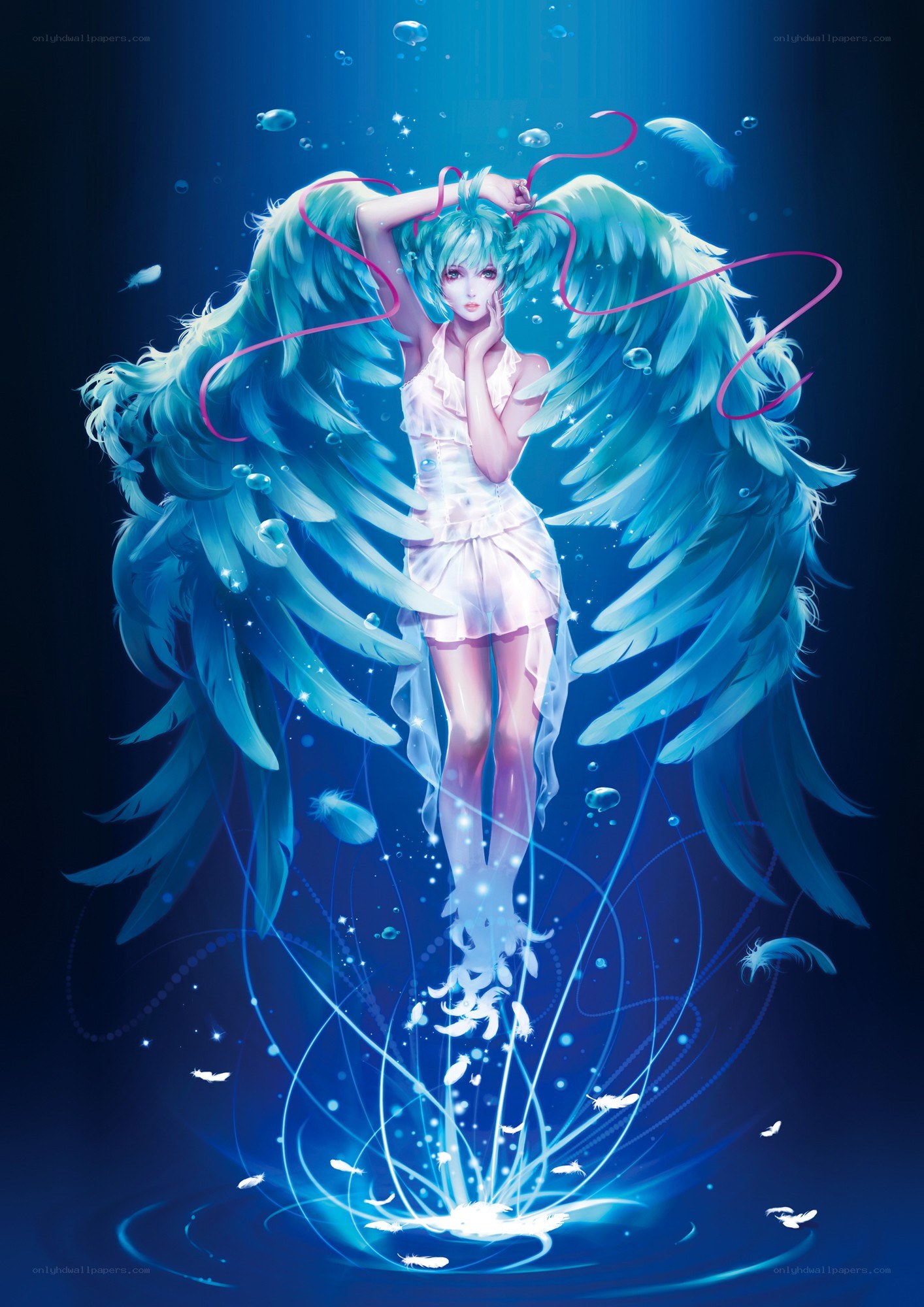 angelic figure with blue wings