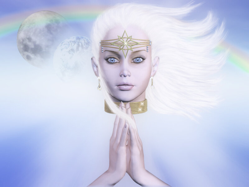 angelic figure with celestial background