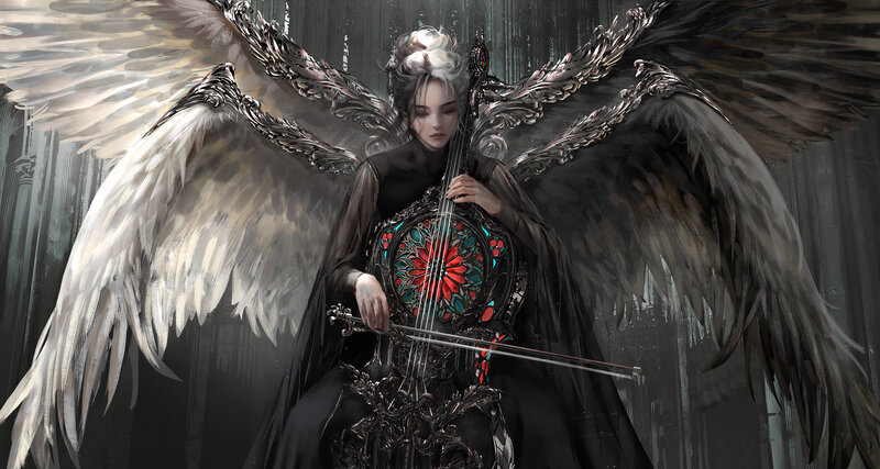 Angelic Figure with Cello — Black